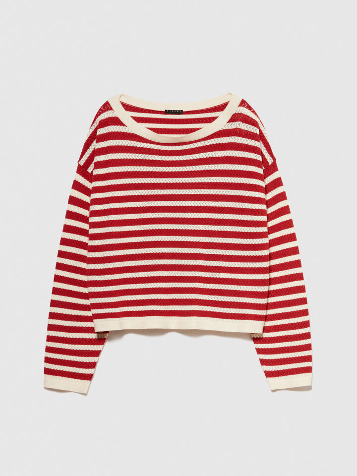 Sweater with two-tone stripes - women's boat neck sweaters - Red | Sisley image number 6